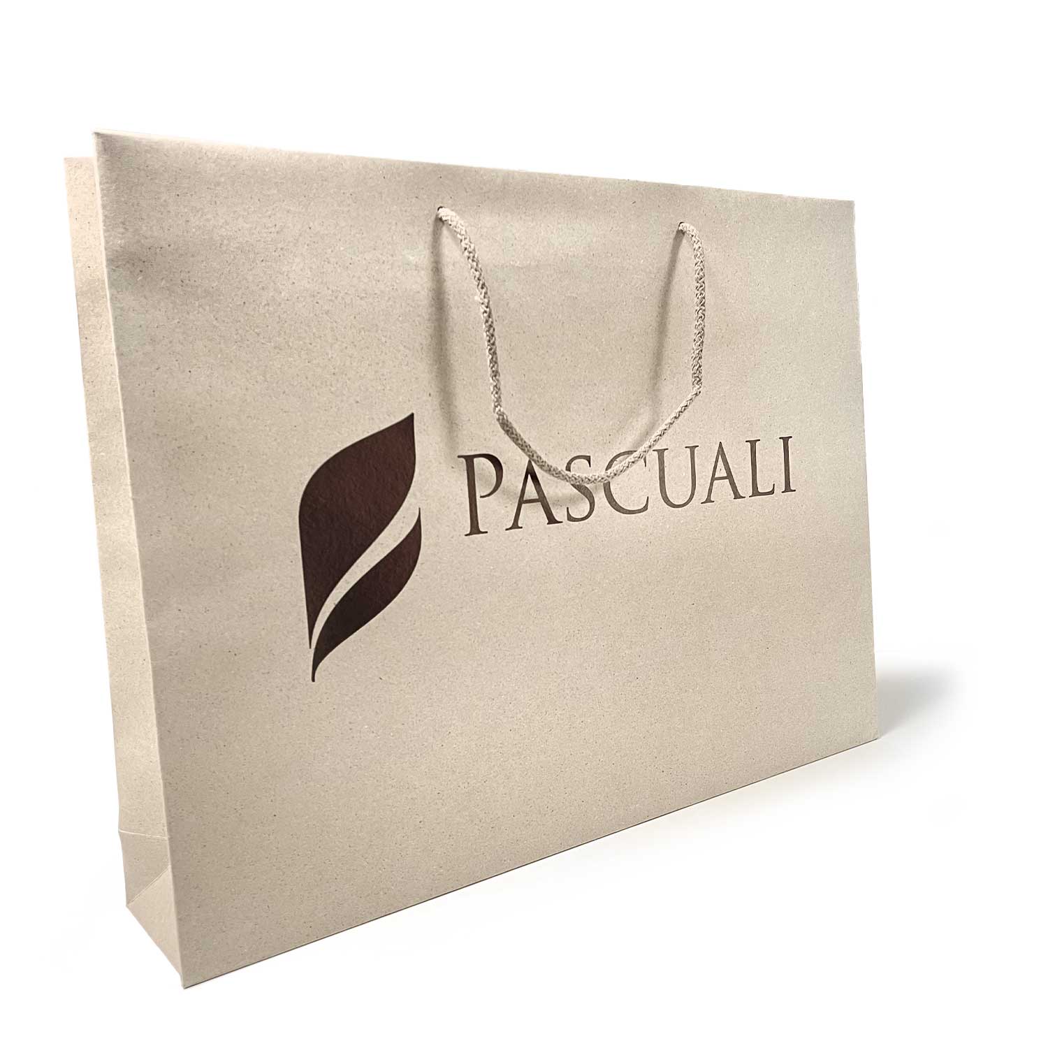 Pascuali Graspapier-Taschen mit bronzefarbenem Logo