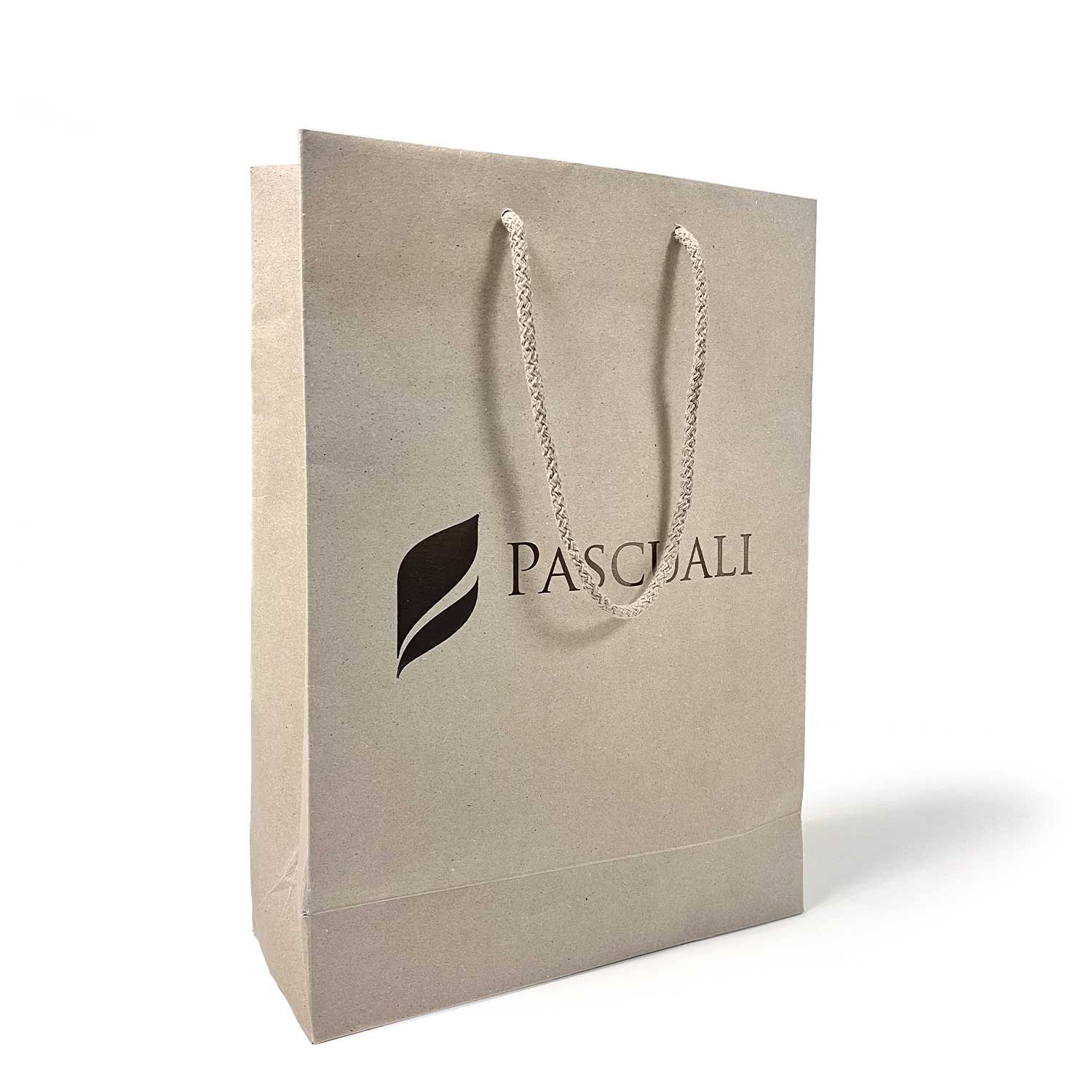 Pascuali Graspapier-Taschen mit bronzefarbenem Logo