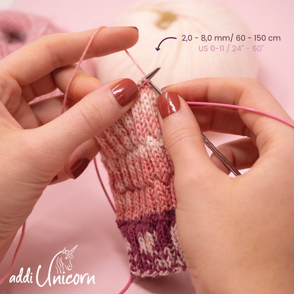 addiUnicorn Aguja Circular de Metal – 60, 80, 120 cm (2–8 mm)